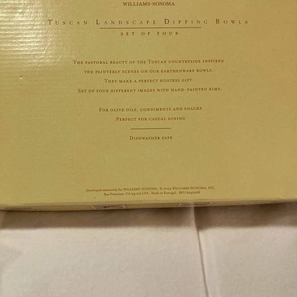 Williams-Sonoma Tuscan landscape, dipping bowls, set of four brand new! Gift!